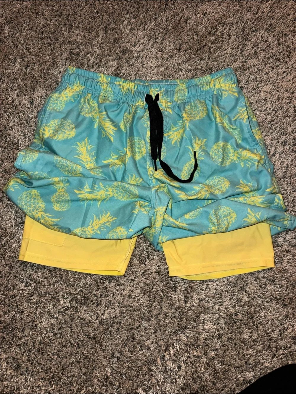 Boys size 10 Pineapple Print Swim Trunks - Teal & Yellow